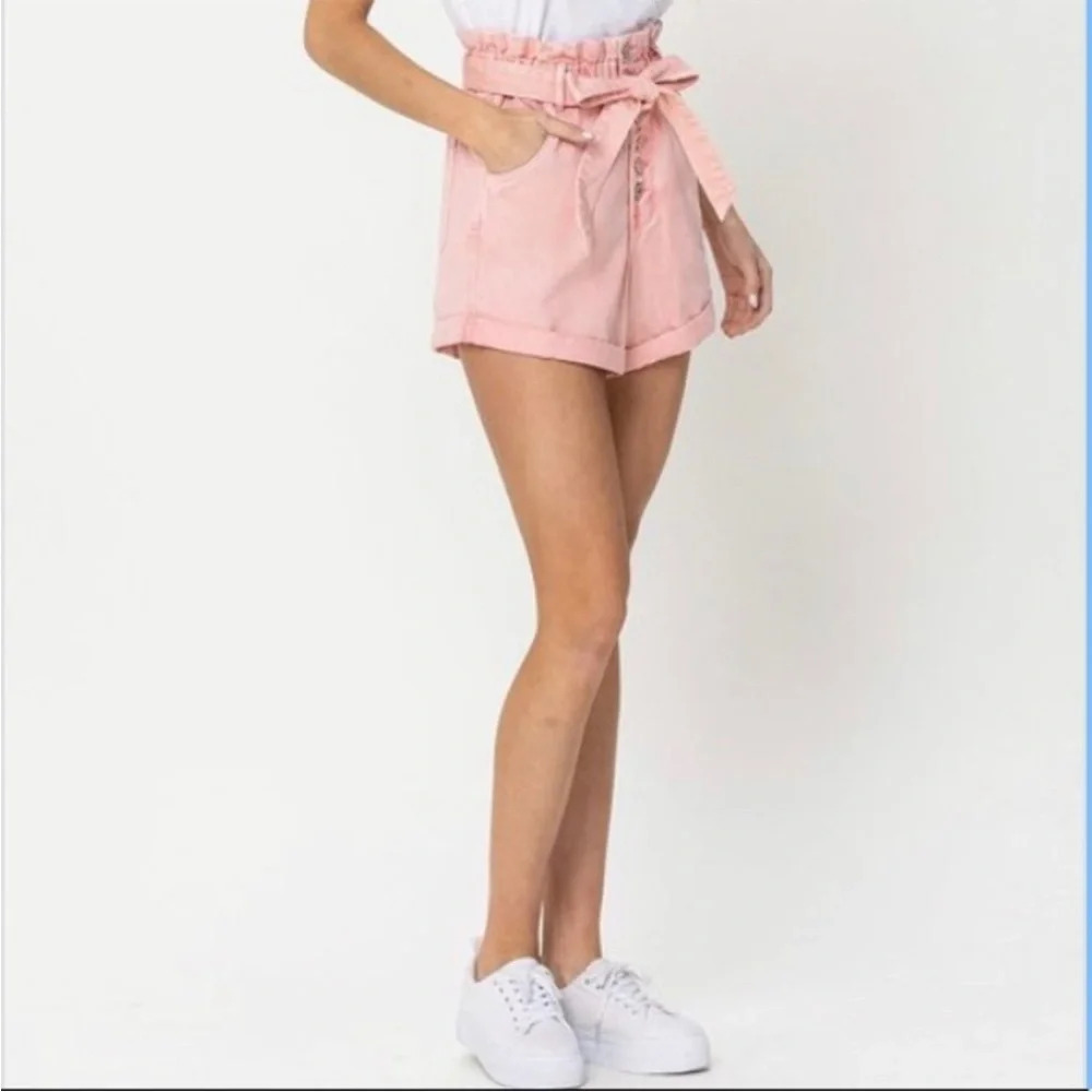 Vervet Super High Rise Self Tie Button Fly Roll Up Paperbag Mom Shorts Sz M